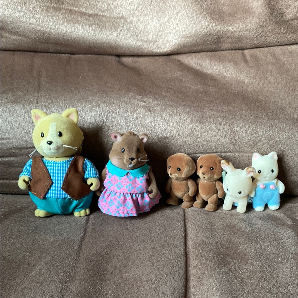 Charming Small Pets Family Set with Brown and Blue Outfits